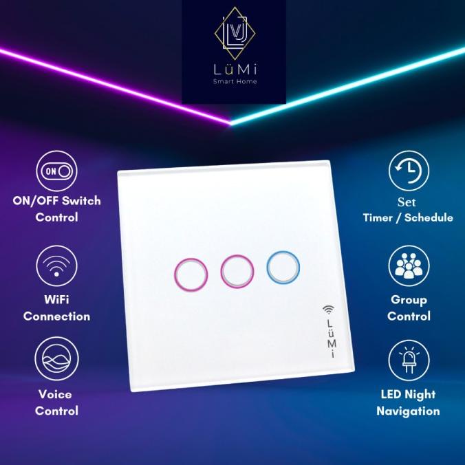 Jual LUMI Smart Wifi Touch Wall Switch Light EU3 Gang - Smart Home IoT ...