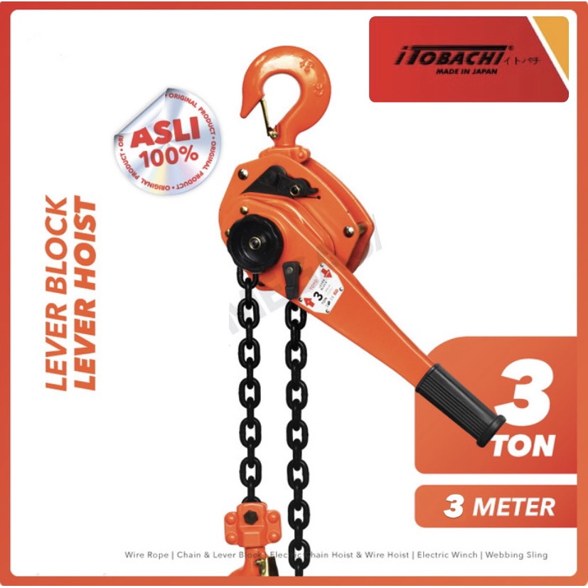 Jual ITOBACHI Japan Lever Block 3 Ton Alat Angkat Berat 3 Ton x 3 Meter