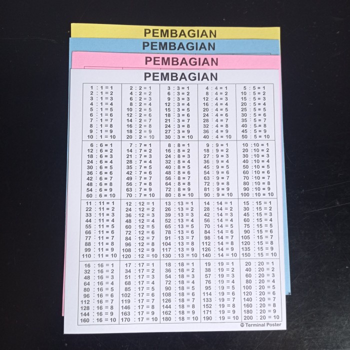 Jual Tabel Perkalian Dan Pembagian Lembar Sisi Shopee Indonesia