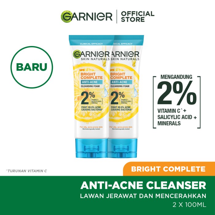 Jual Garnier Bright Complete 3in1 Anti Acne Facial Wash 90 ml (Twin