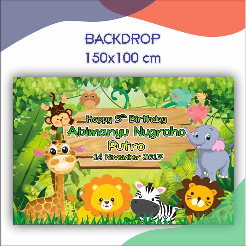 Jual Labelle Jaya Banner backdrop spanduk ulang tahun anak tema zoo