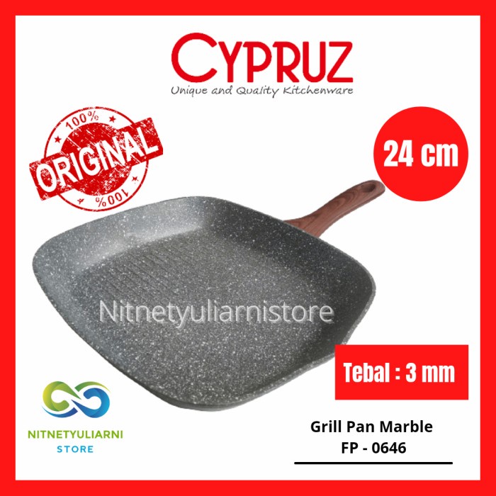 Jual Harga Gudang !! Cypruz Grilled Pan Marble Induksi Bbq Grill 24 Cm