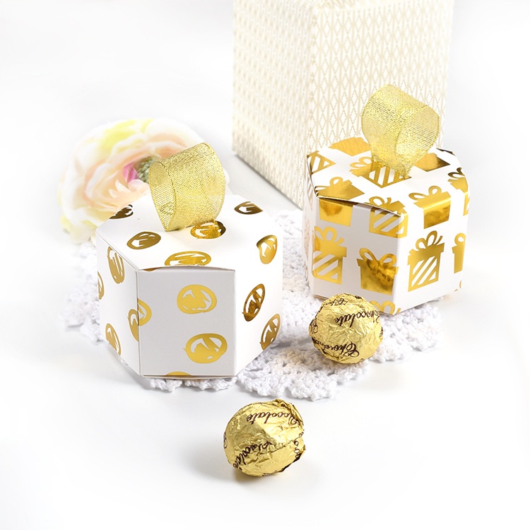 Jual 10pcs Box Packaging Permen Wedding / golden black dot striped ...