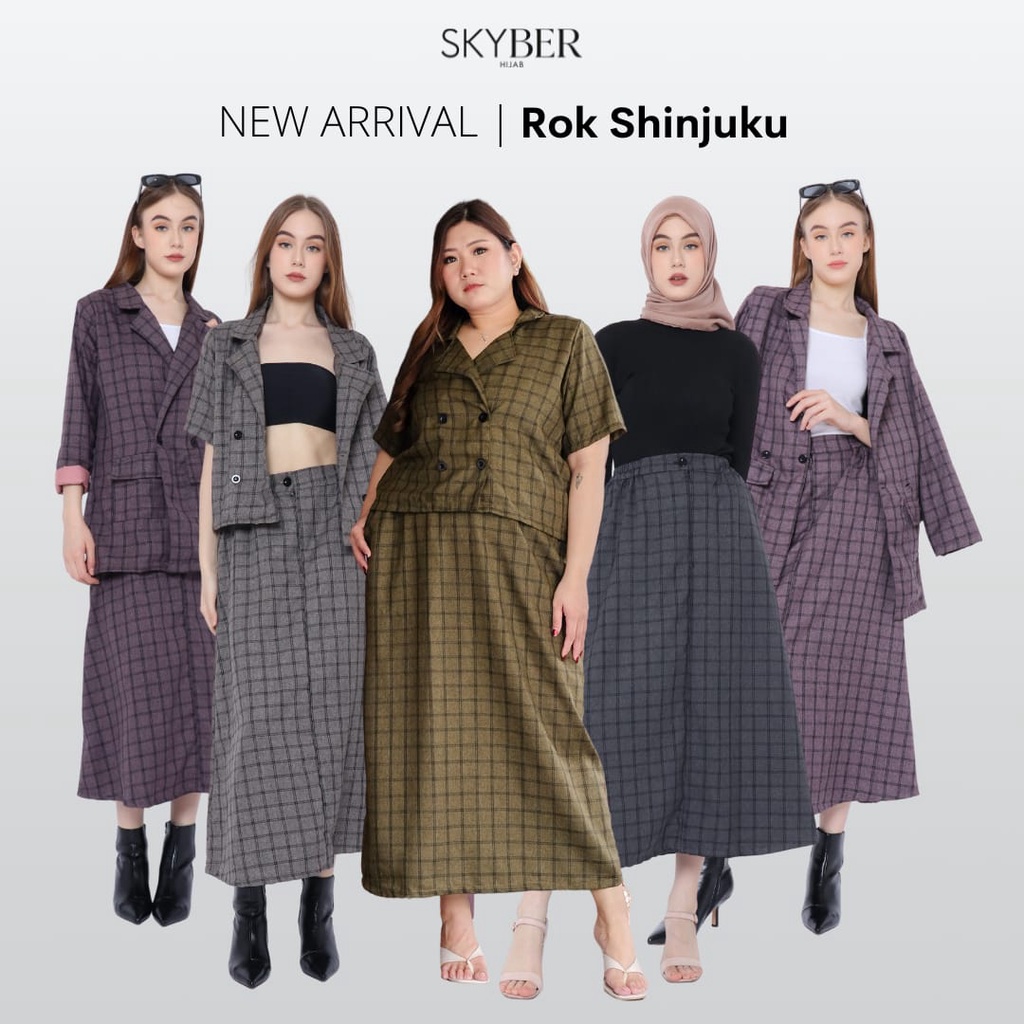 Jual Premium Rok Skirt bawah lutut SHINJUKU motif kotak lebar model a ...
