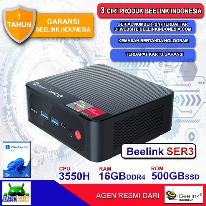 Mini PC Beelink SER3 3500U 16/500GB SSD AMD Ryzen5 HDMI 4K Windows 11 Pro
