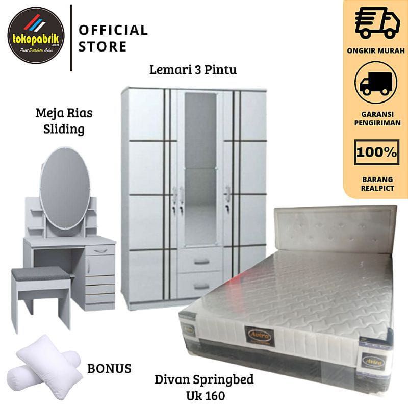 Jual Satu Set Kamar Divan Kasur Spring Bed Lemari Dan Meja Rias