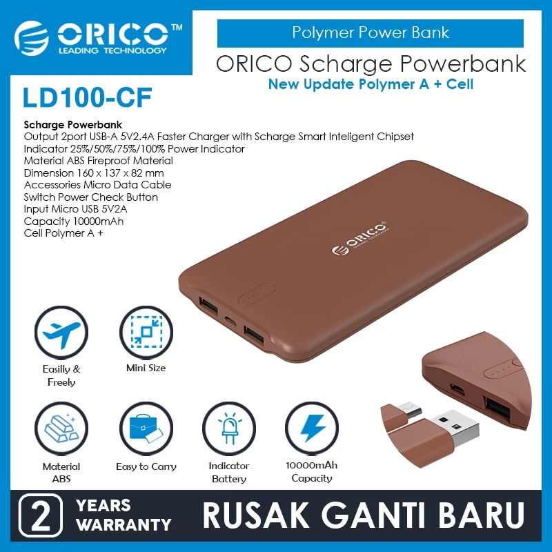 Orico LD100 10000mAh Scharge Polymer Power Bank - CF