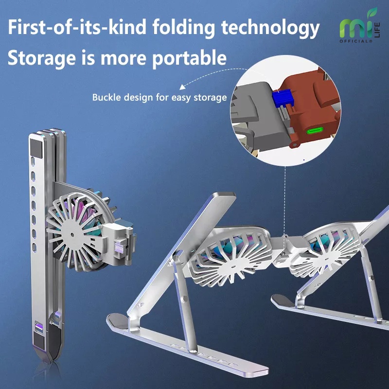 Gambar produk MILIFE Laptop Stand RGB Fan Cooling Foldable Aluminum Tablet Holder 5