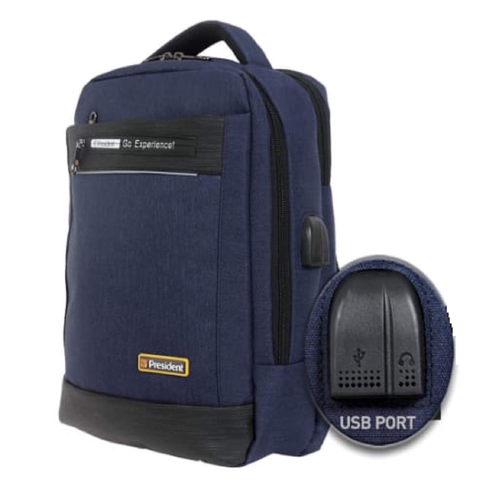 Jual ORIGINAL PRESIDENT BACKPACK TAS RANSEL PRESIDENT with USB PORT ...