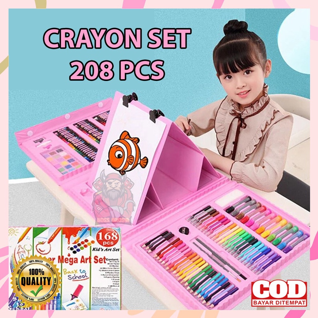 Jual Crayon Anak Art Set 208 Pensil Warna Krayon Perlengkapan Mewarnai ...