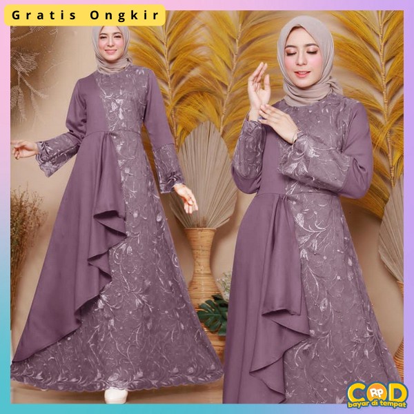 Jual Dress Pesta Mewah Dres Lebaran Elegan Ghamis Ibu Wanita Jumbo