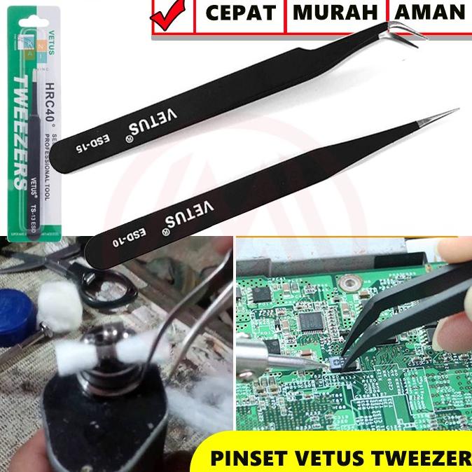 Jual Pinset Vetus Tweezer Bengkok Lurus Lancip Esd 15 Esd 10 Coil Kapas