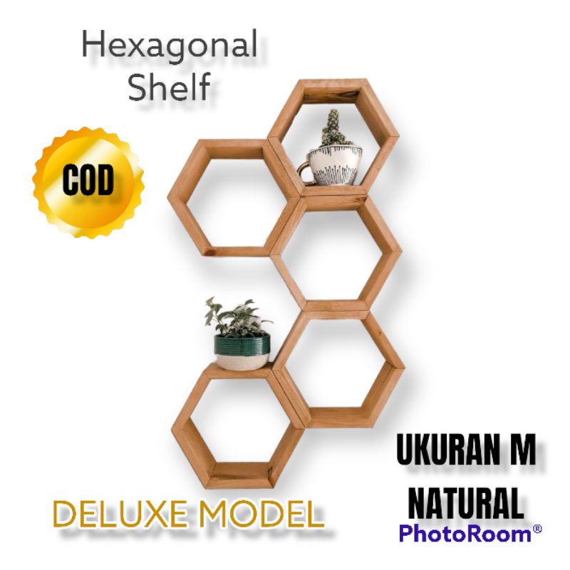 Jual Rak Dinding Hexagonal Kayu Jati M 20cm - Rak Aesthetic Serbaguna ...
