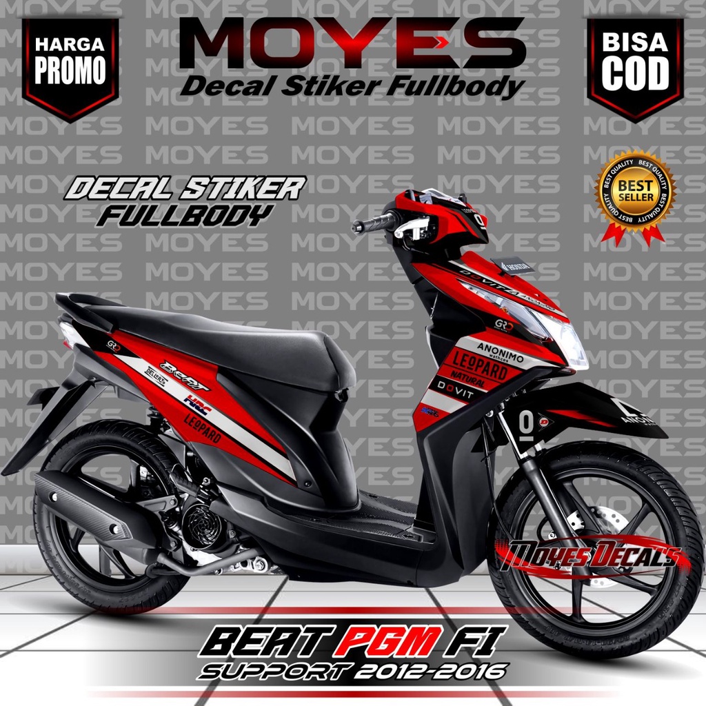 Jual Decal Stker Beat PGM FI Motif Leopard Racing Warna Merah | Shopee ...