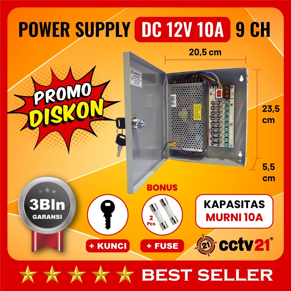 Jual Power Supply Panel Box PSU Adaptor Switching 9 Channels PSU 12v DC 12V 10A Harga