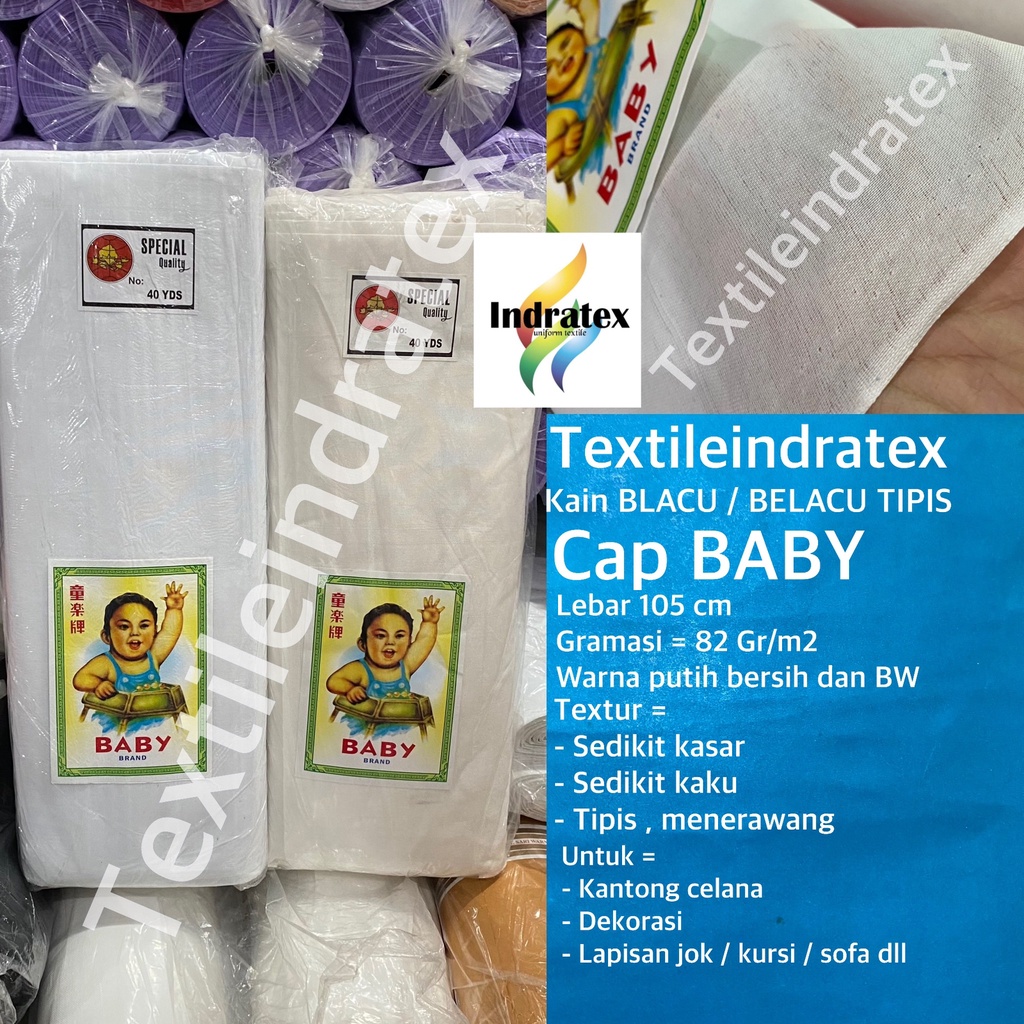 Jual ( per 1 roll ) KAIN BELACU TIPIS cap BABY BLACU LEBAR 105 CM warna ...