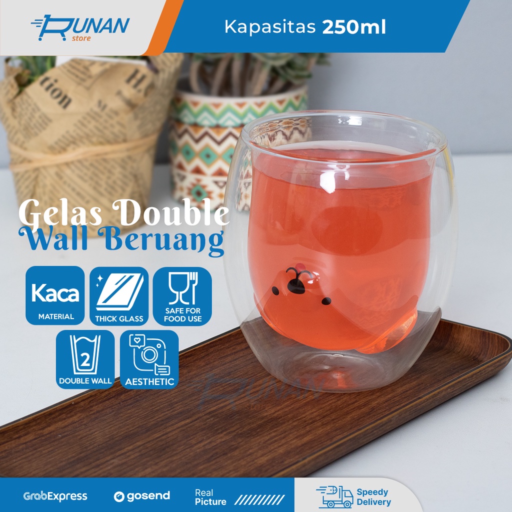 Jual Gelas Beruang Double Wall Glass Ml Gelas Kopi Teh Unik Anti Panas Shopee Indonesia