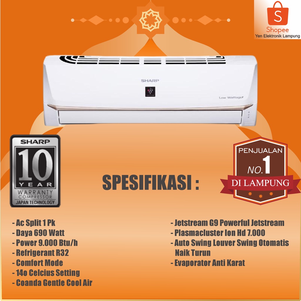 Jual AC SHARP AH AP 9 UHL 1 PK R32 Plasmacluster Low Watt Garansi Resmi ...