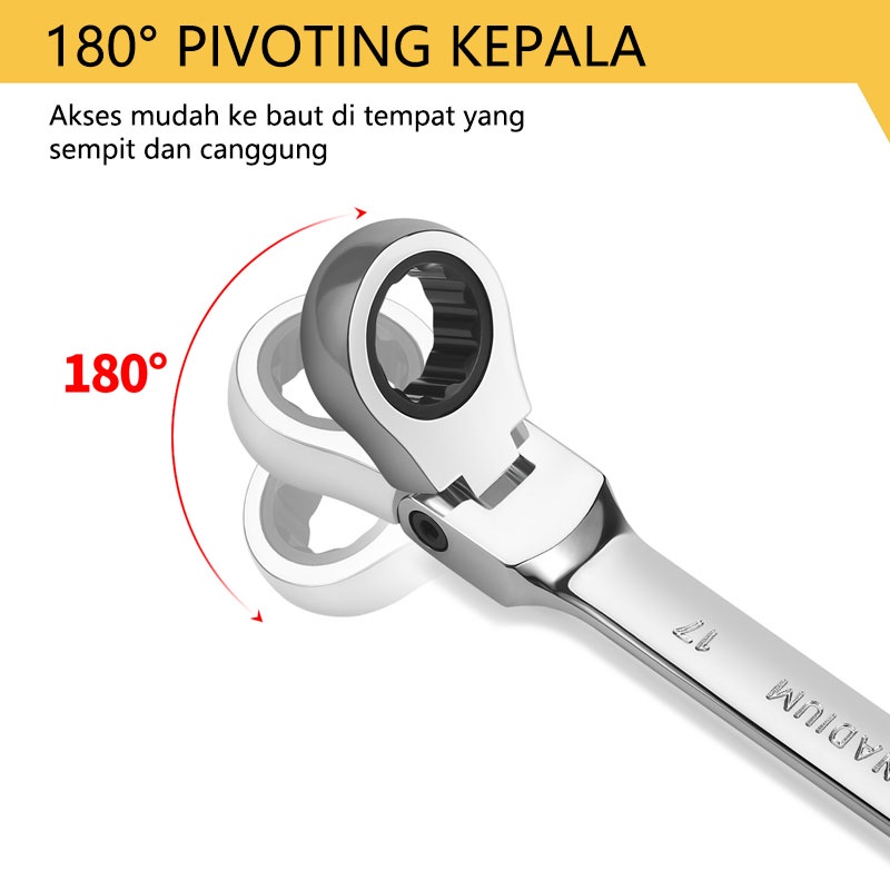 Jual Kunci Pas Ratchet Kombinasi Kepala Fleksibel Alat Ratchet Wrench ...