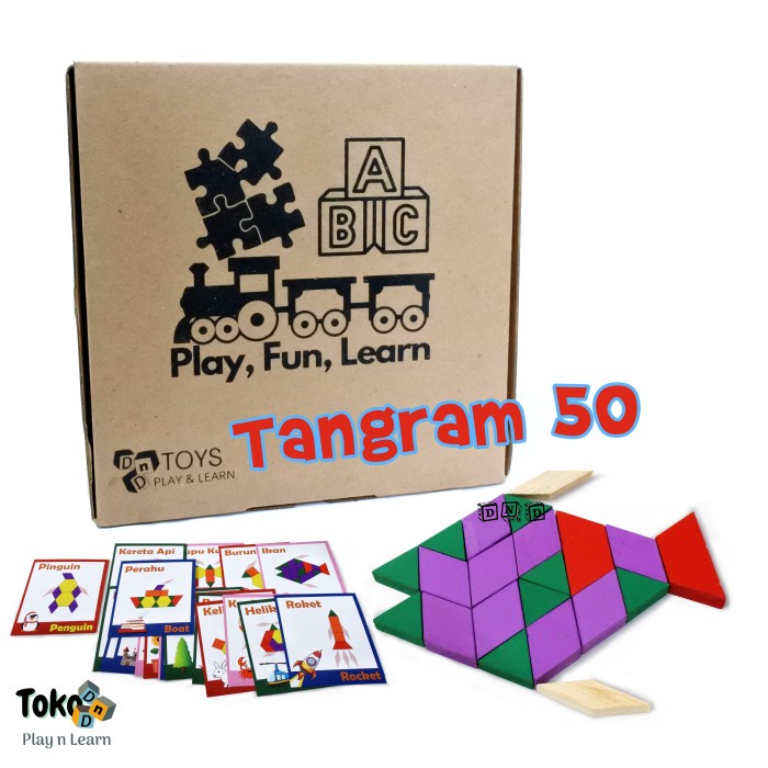 Jual Mainan Edukasi Anak Puzzle Kayu Tangram 50 Wooden Pattern Block ...