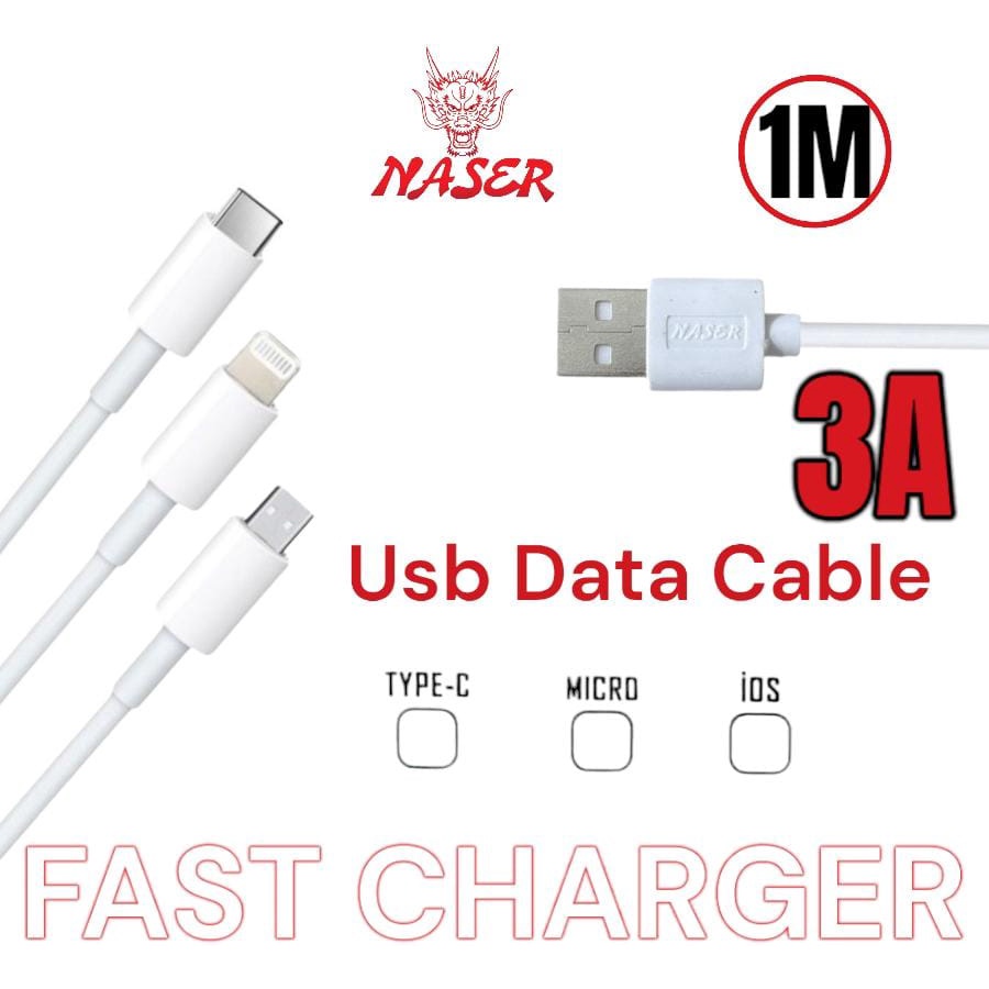 Jual KABEL DATA CHARGER 3.A NASER BULAT 1M NO PACK | Shopee Indonesia