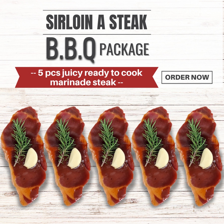 Jual Paket AUS Sirloin Steak Marinated with BBQ Sauce 1kg (5pcs 200gr