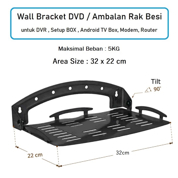 Jual Ambalan Rak Besi Bracket DVD DVR CCTV Rak Dinding Router TV Setup ...
