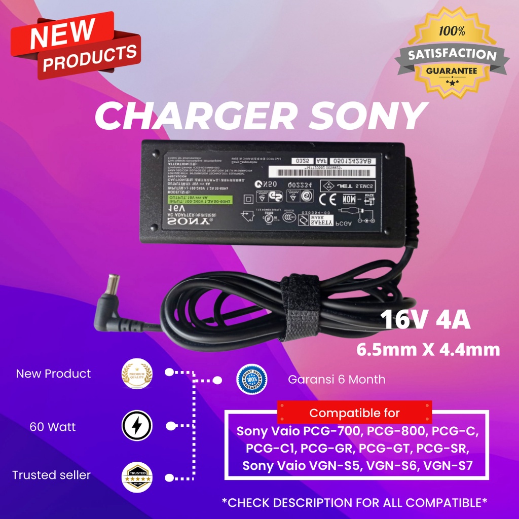 Jual ADAPTOR CHARGER LAPTOP SONY VAIO LOGO 16V 4A Shopee Indonesia