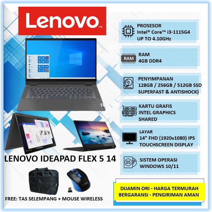 Jual Laptop Touchscreen Lipat Murah Lenovo Ideapad Flex 14 Intel