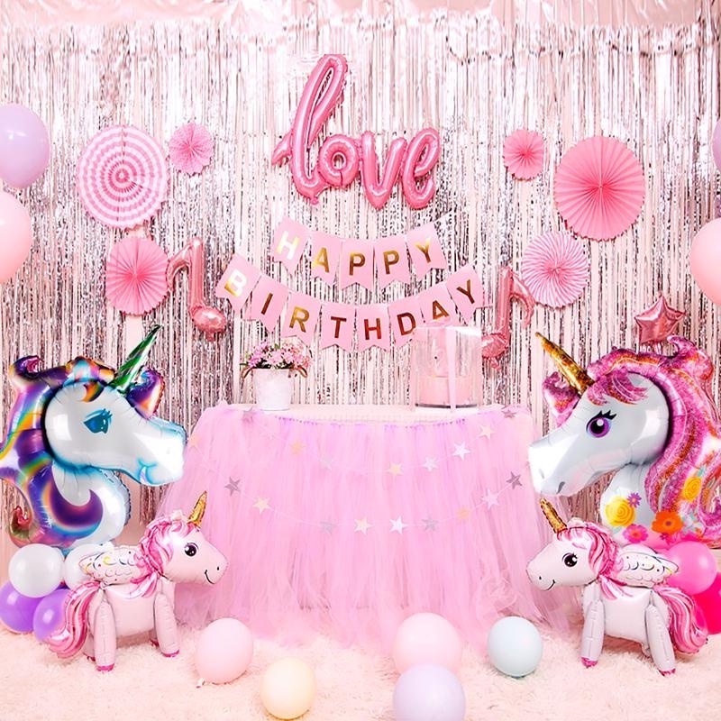 Jual Paket set balon dekorasi ulang tahun anak perempuan unicorn jumbo