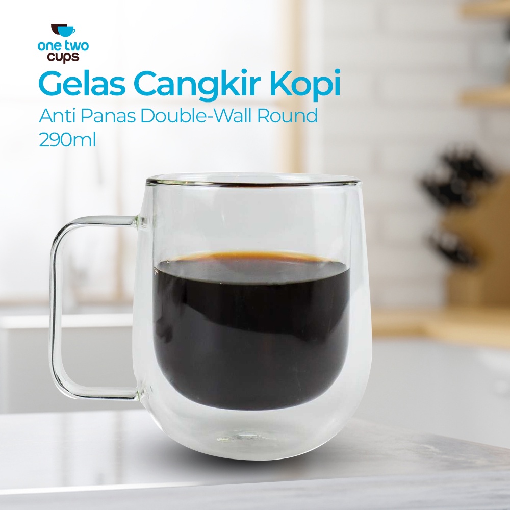 Jual Gelas Aesthetic Cangkir Kopi Anti Panas Double Wall Borosilicate Glass Round Series 290ml 6366