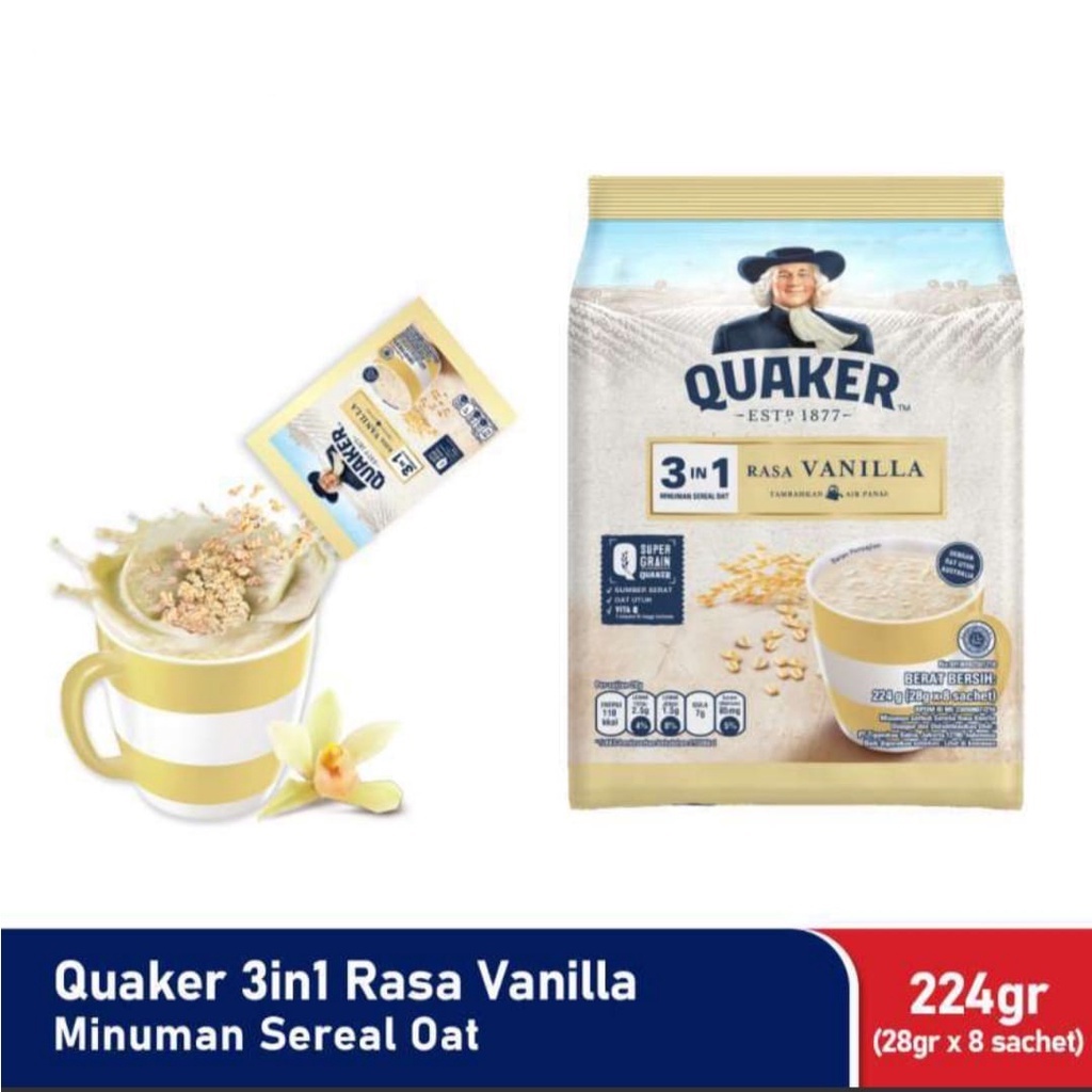 Jual QUAKER 3IN1 VANILLA MINUMAN SEREAL OAT 224gr (24gr x 8 sachet ...
