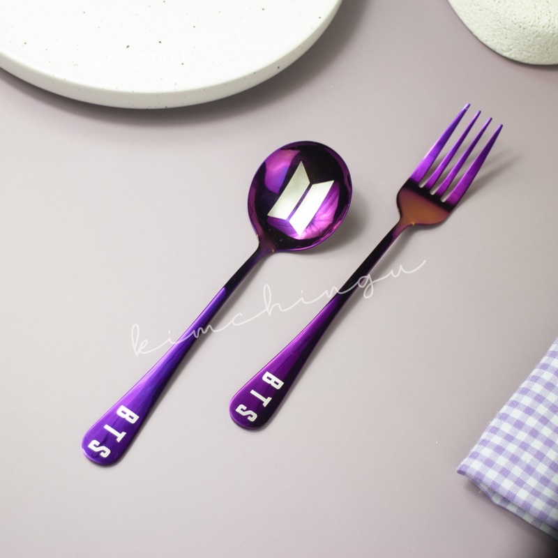 Jual Sendok Garpu BTS Ungu Borahae Sujeo Korea Set Alat Makan Korea