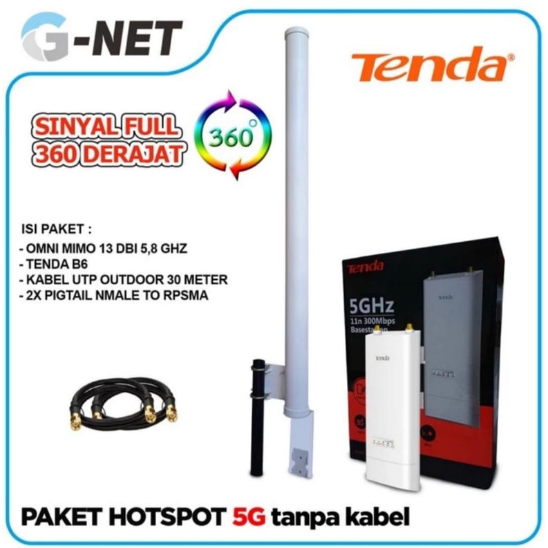 Jual Paket hotspot 5G OMNI MIMO GNET 13 dbi 5,8 GHz plus TENDA B6 ...