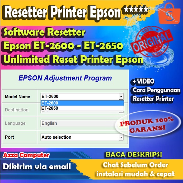 Jual Software Resetter Epson Et 2600 Et 2650 Unlimited Reset Video Cara Reset Printer 0034