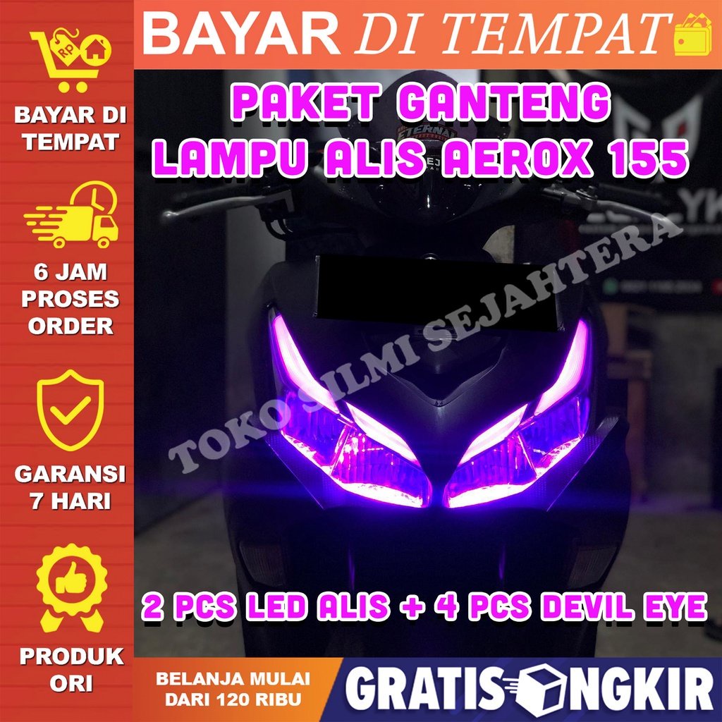 Jual Paket Ganteng Lampu Alis Aerox Bonus Devil Eye Tidak Berbintik Lampu Variasi Headlamp