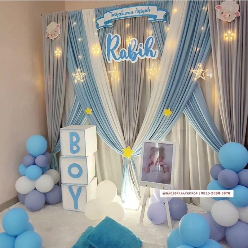 Jual [NADEERABACKDROP] Dekorasi Aqiqah Simple - BIRU | Shopee Indonesia