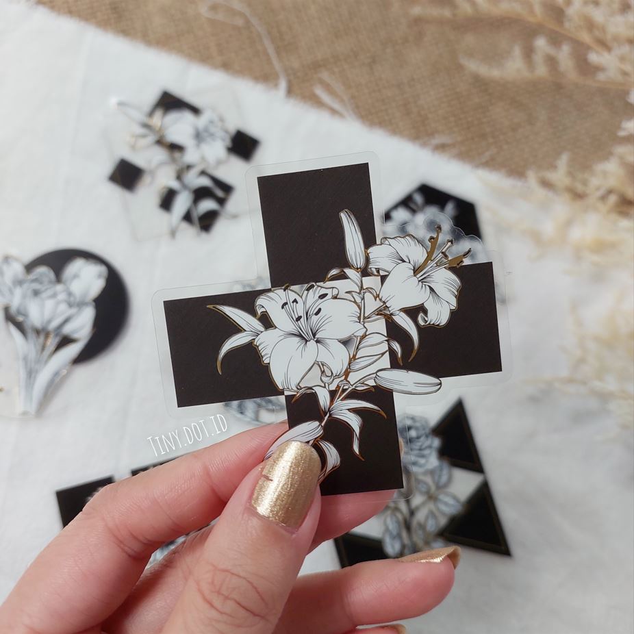 Jual Deco Sticker - Black & White Flower with Gold Lines (10 pcs ...