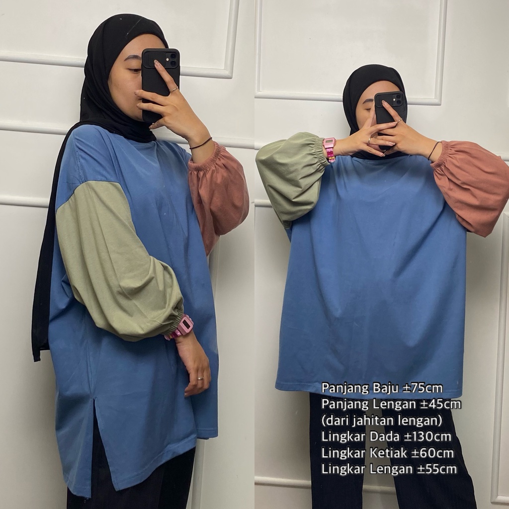 Jual Kaos Wanita Lengan Panjang Oversize Blouse Lengan Balon Ld 130 Busui Friendly Femonritch 8363