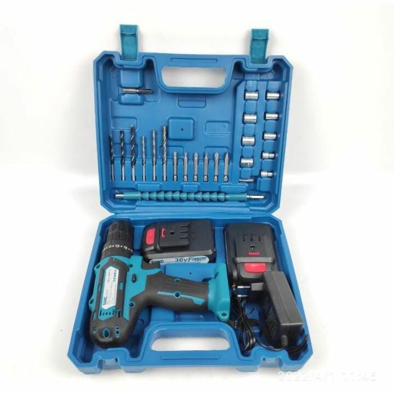 Jual SUNC biru CORDLESS 36V Bor Impact Drill Kayu Besi Tembok Set 36V
