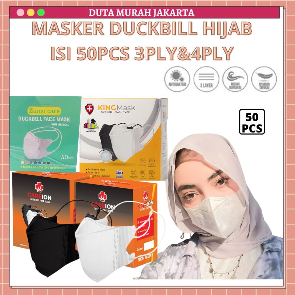 Jual Masker Duckbill 3Ply 4Ply Hijab Headloop Garis 1 Box Isi 50 Pcs ...