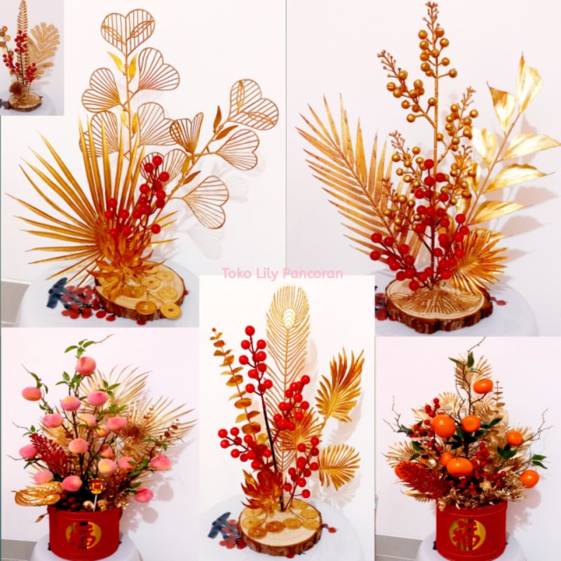 Jual Artificial Flower CNY / Bunga Red Berry Imlek / Bunga Emas Imlek
