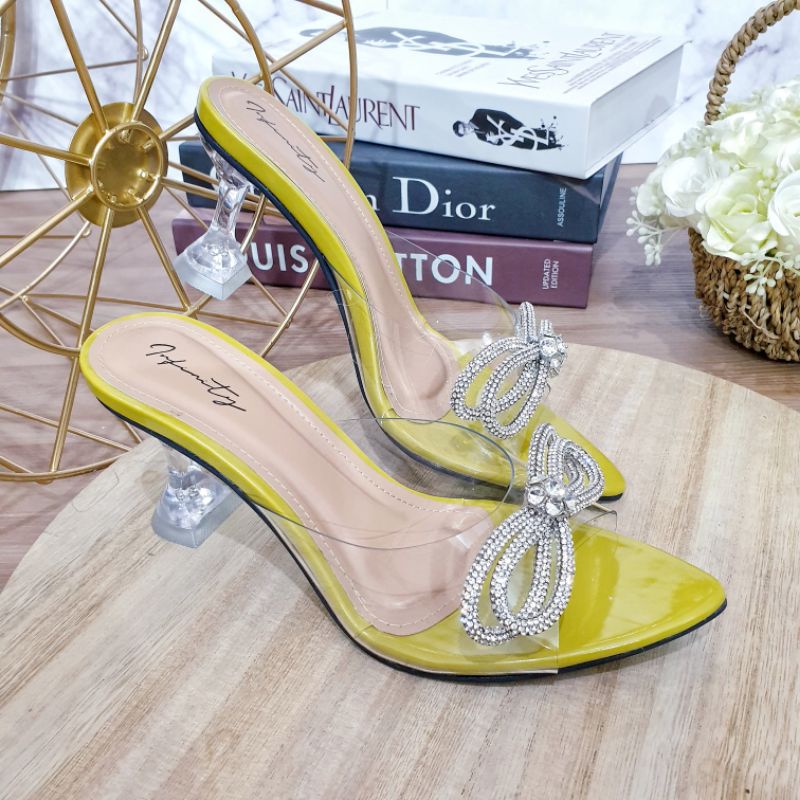 Jual sandal hak kaca 7cm Infinity clear mules jn_208 Shopee