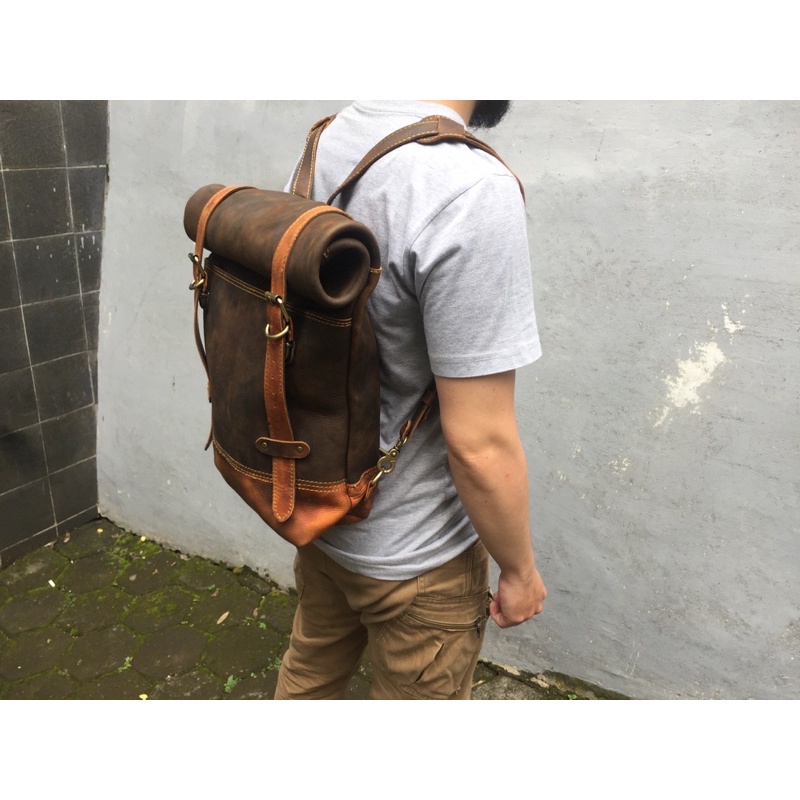 Jual tas roll top kulit asli, tas kulit , tas ransel kulit | Shopee ...