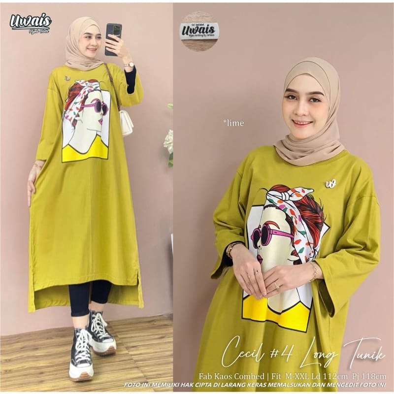 Jual Cecil Long Tunik 4 Bahan Kaos Katun Combed 24s Premium Ukuran M L