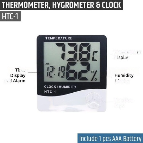 Jual HTC1 Thermometer, Hygrometer & Clock Temperature, Humidity