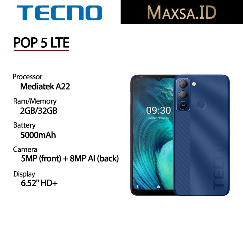 Jual TECNO POP 5 LTE 2GB 32GB 6.52" HD+ 5000 mAh - Deepsea Luster ...