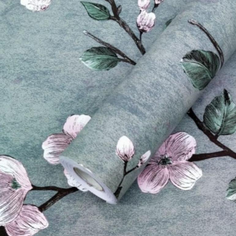 Jual Buat Kalian Wallpaper Dinding Abu-abu Bunga Sakura Mewah Elegan