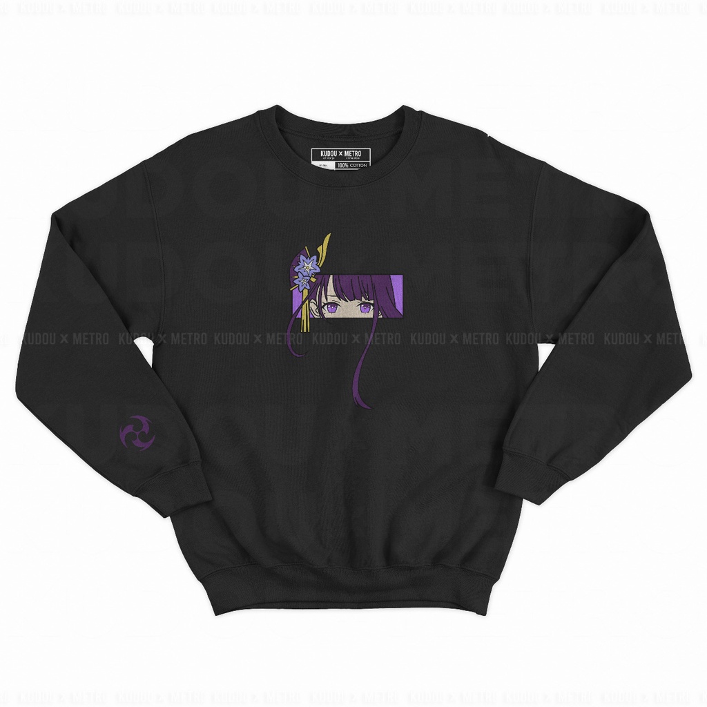 Jual Crewneck Genshin Shogun Raiden Embroidery Black Anime Manga ...