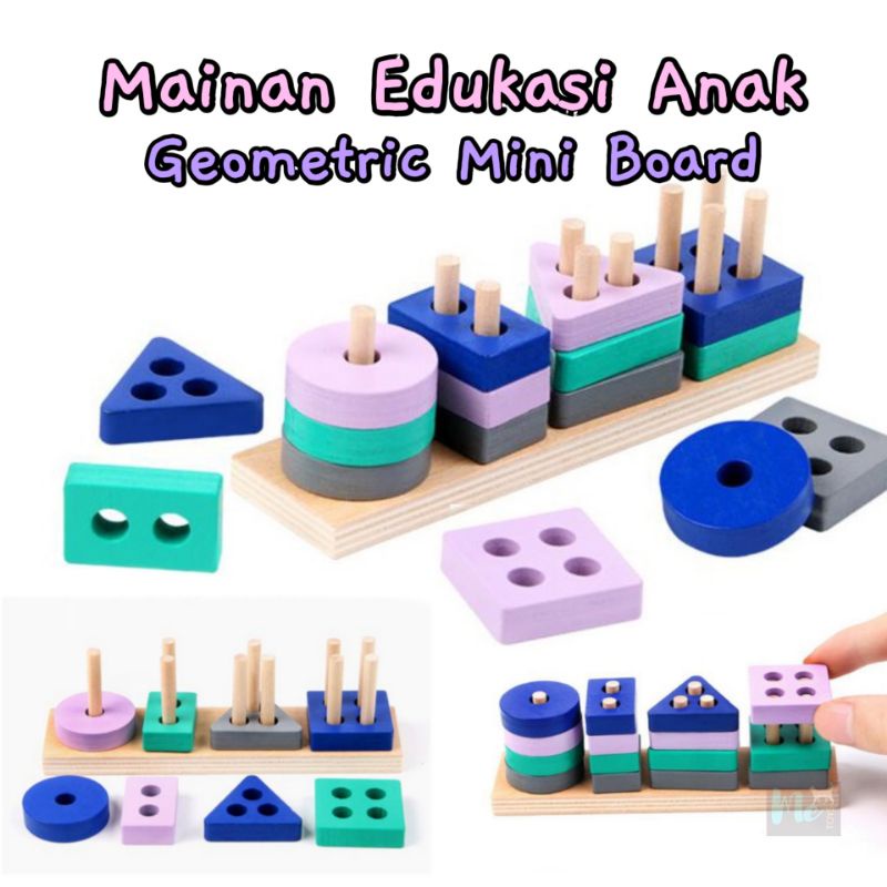 Jual Mainan Edukasi Montessori Anak Kayu | Geometric Mini Board ...